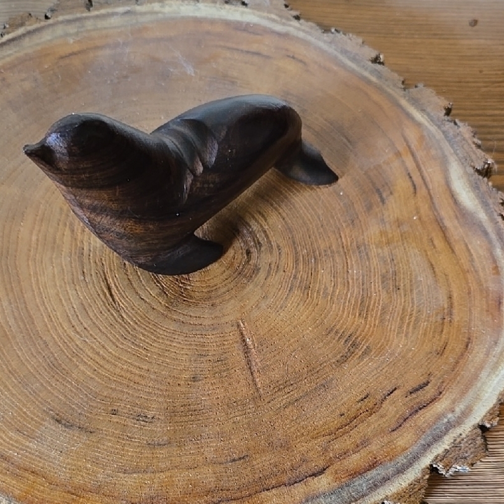 Handcarved Dark Brown Wooden Seal Sculpture - Picture 2 of 3